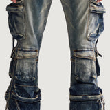 Hawk Cargo Flare Denim (Washed Indigo)