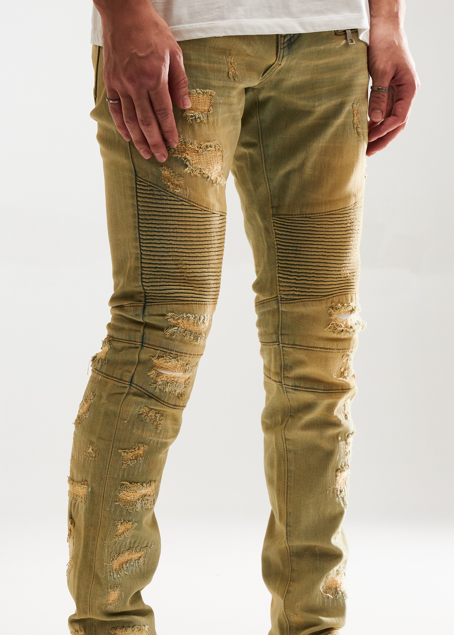 Tan store biker jeans